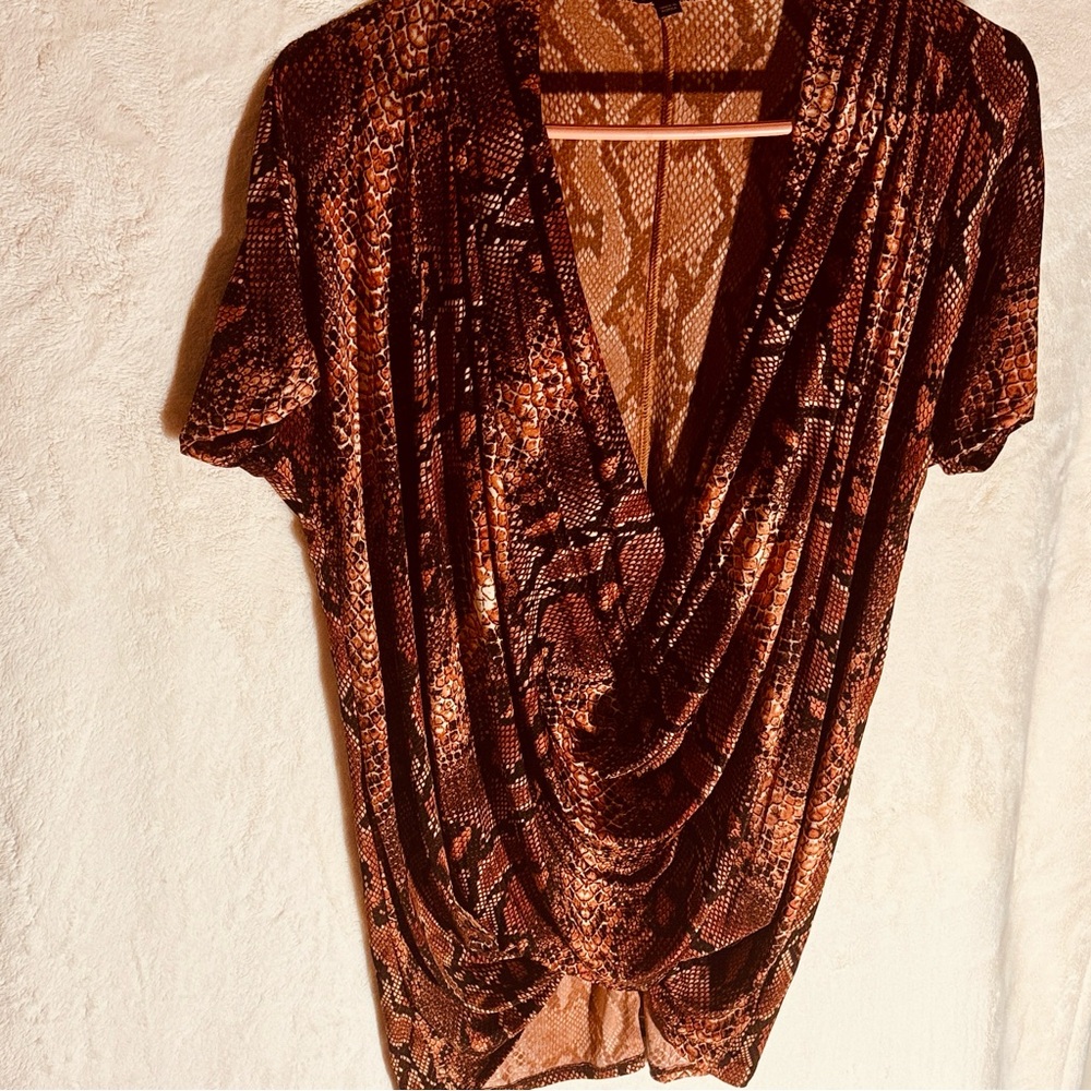 Sexy Fashion Nova Brown-Orangish Animal Print Wrap Top Size Large